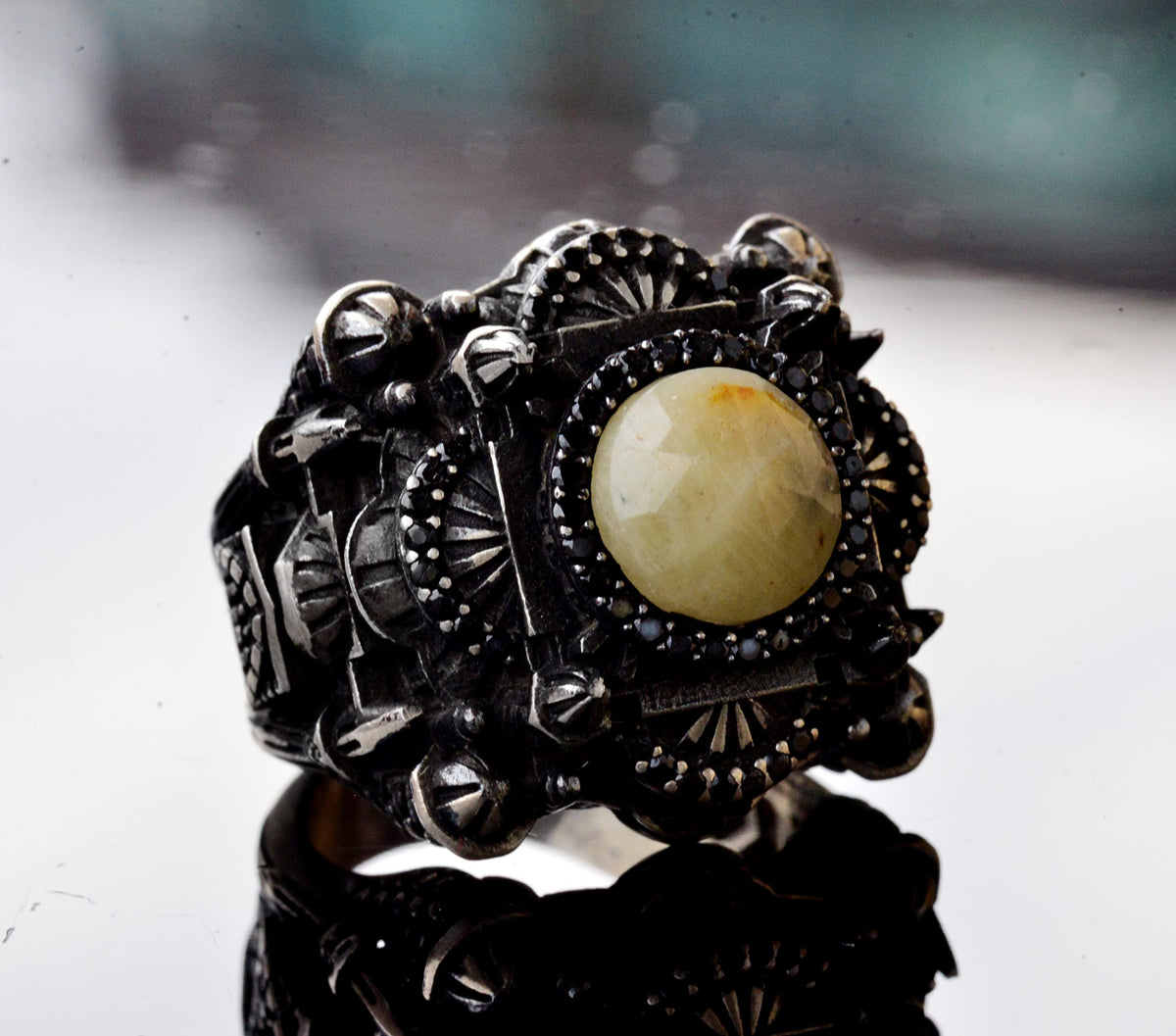 Handmade Yellow Sapphire Stone Ring - Islamic Mosque Design — 3