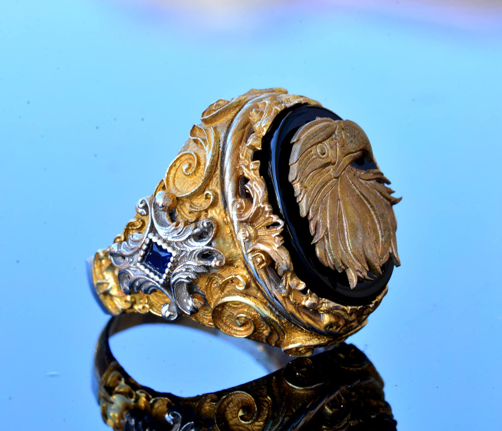 Handmade Onyx Ring - 925 Sterling Silver Men's Ring (Eagle) — 4
