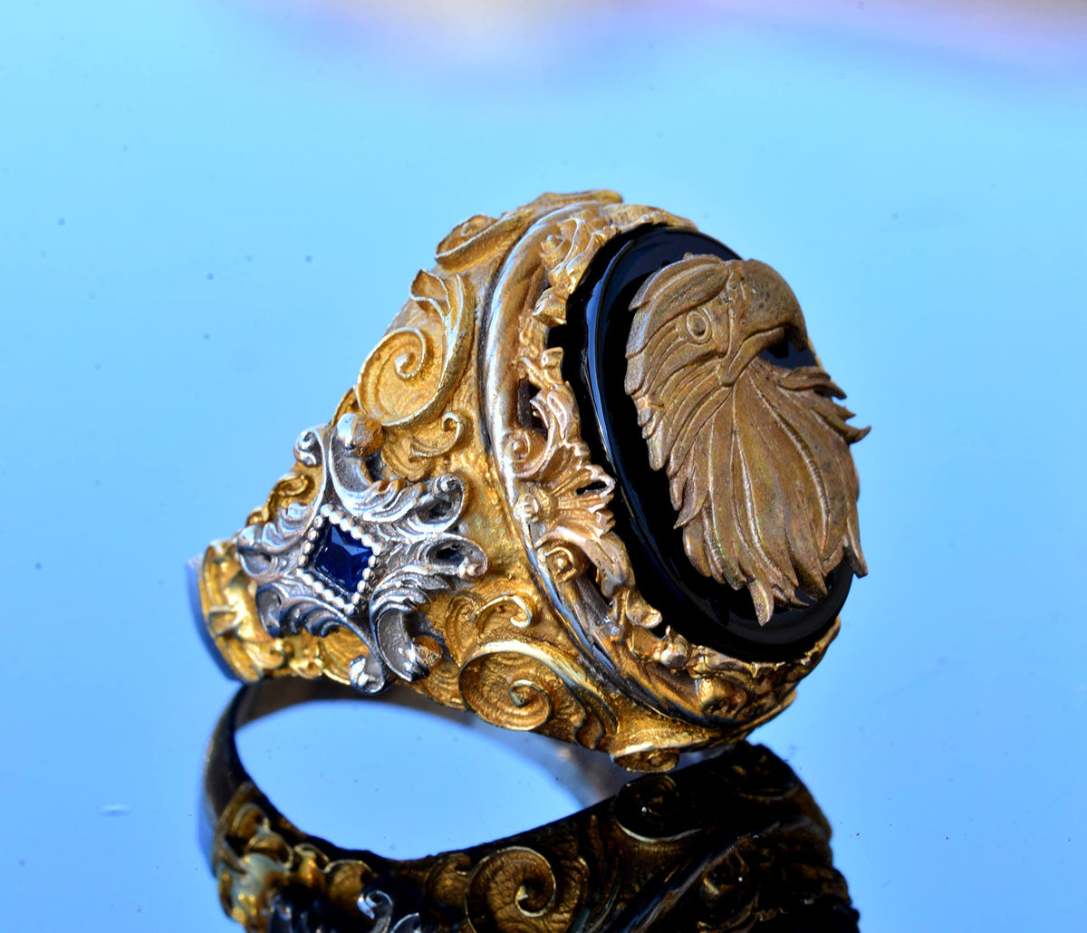 Handmade Onyx Ring - 925 Sterling Silver Men's Ring (Eagle) — 4