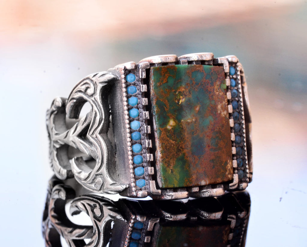 Handmade 925 Sterling Silver Men's Ring - Real Arizona Turquoise Stone — 3