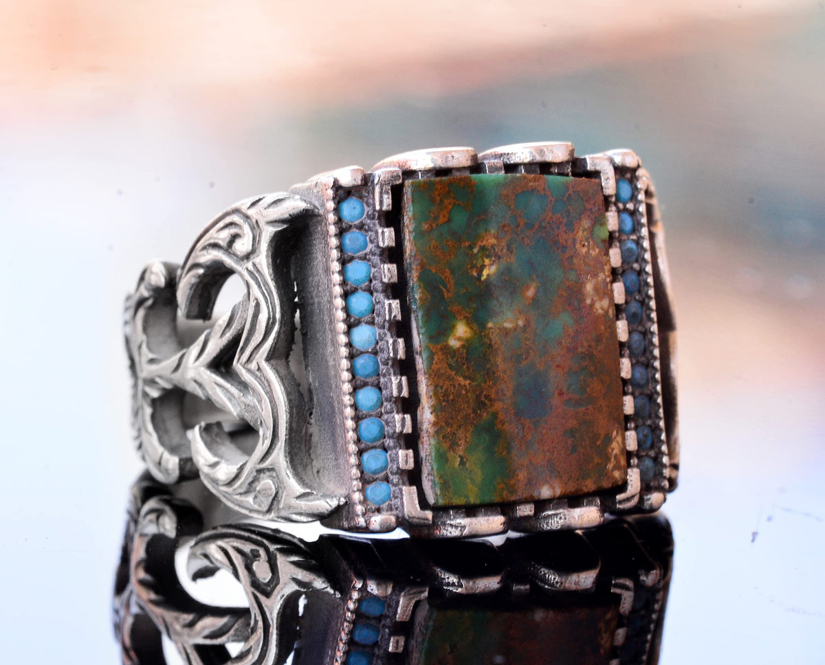 Handmade 925 Sterling Silver Men's Ring - Real Arizona Turquoise Stone — 3