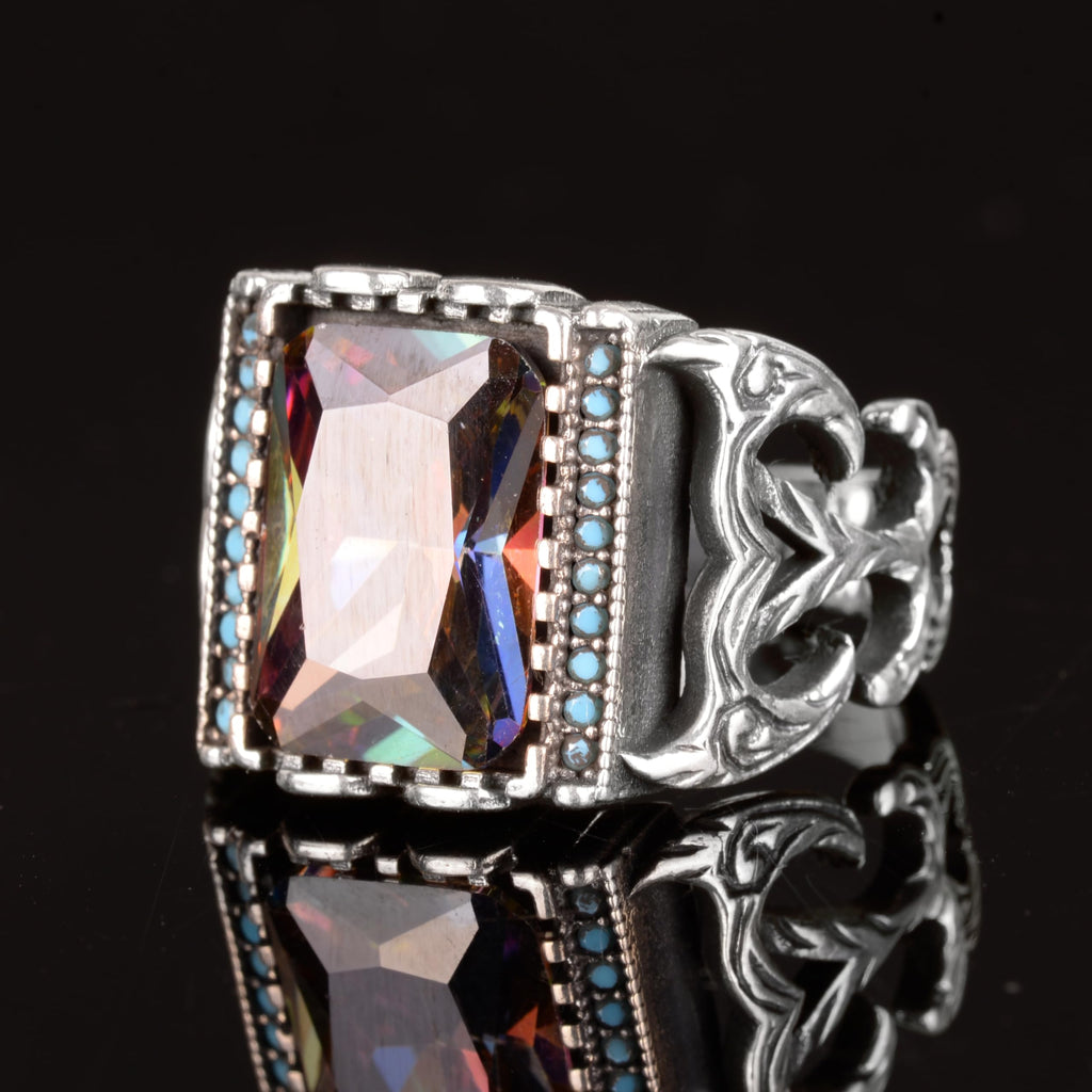 Mystic Topaz Stone 925 Sterling Silver Men's Ring — 5