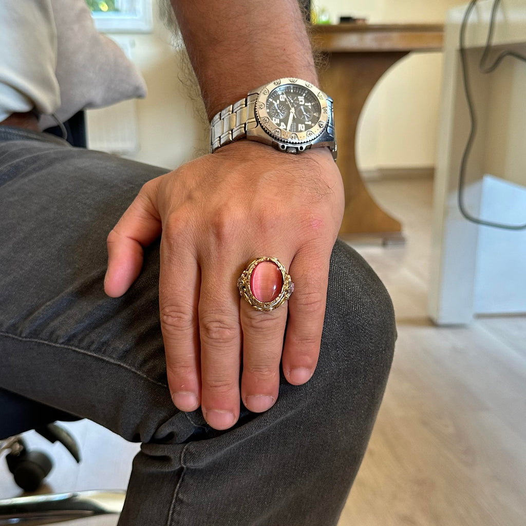 KAMBO Created Stone Men's Ring - Sultan Ring - Handmade 925 Sterling Silver Ring - Unique Ring (Created Cat's Eye) — 3