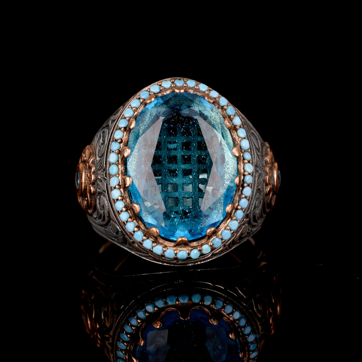 Men's Silver Ring, Aquamarine Zircon Stone, King Ring, Men's Ring — 6