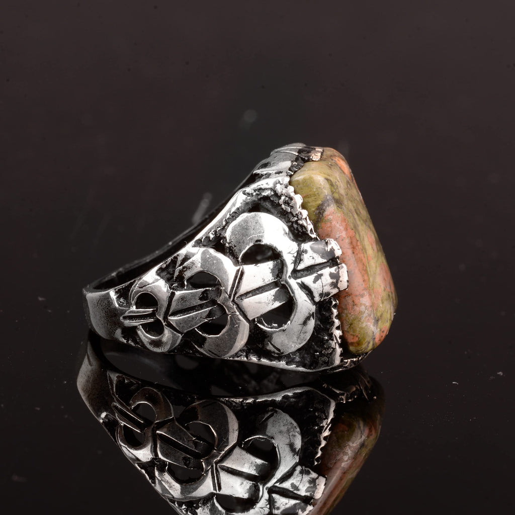 KAMBO Genuine Unakite Real Natural Stone Men's Ring, Handmade Ring, 925 Sterling Silver Ring, Men's Birthstone Ring — 4