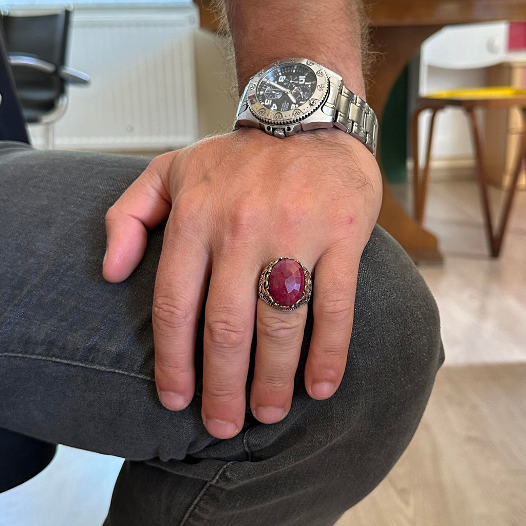 Natural Stone Handmade Ring - 925 Sterling Silver Ring (Ruby) — 3