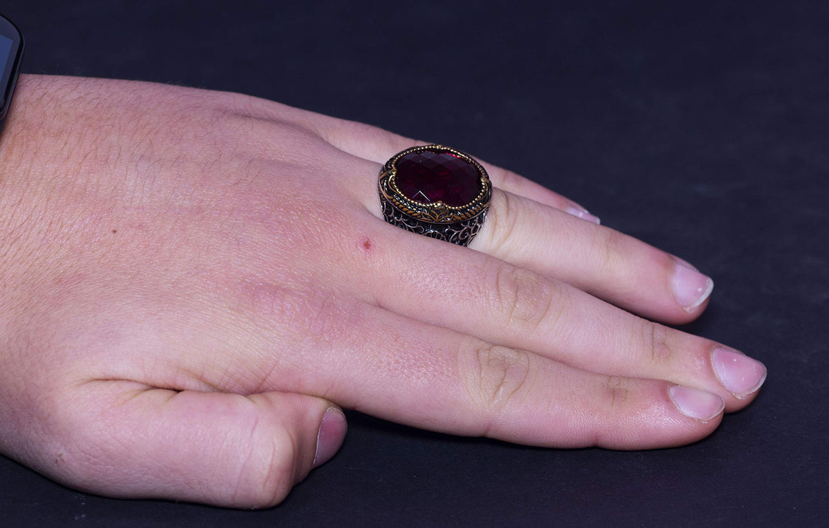 Black Onyx Stone and Filigree Designed 925 Sterling Silver Men's Ring — 5