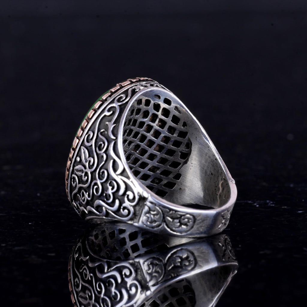 925 Sterling Silver Men's Ring, Large Ring (Light Green Cat's Eye Stone) — 7