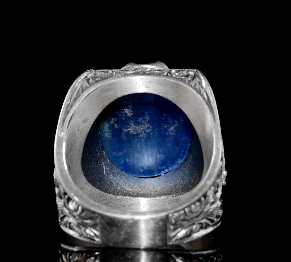 KAMBO 925 Sterling Silver Men's Ring Handmade with Genuine Natural Pearl Stone Byzantine Style Vintage Statement Jewelry