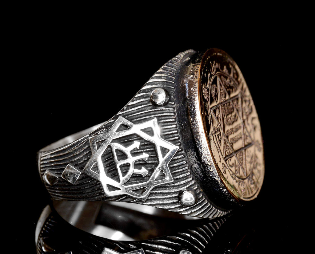 Silver Ring - Gold Detailed Star of David Charm — 4