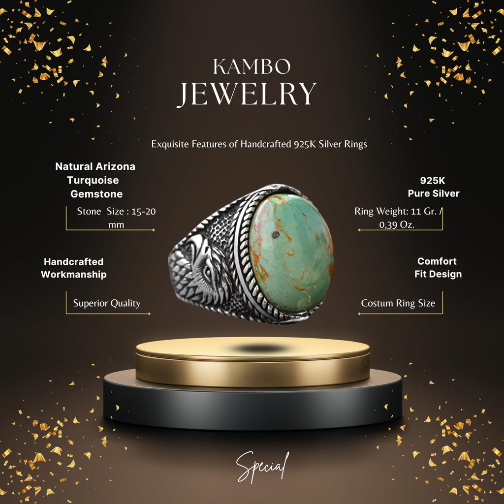 Natural Arizona Turquoise Stone Ring - 925 Sterling Silver Men's Eagle Ring, Suitable for Daily and Special Occasions (Model-2) — 2