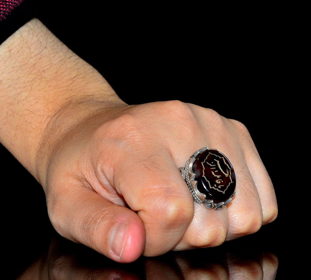 925 Sterling Silver Ring, Islamic Ring, Men's Ring, Natural Agate Stone (Model-5) — 7