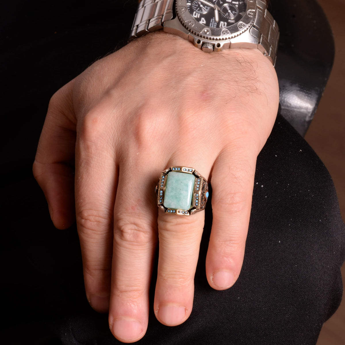 Natural Amazonite Stone Ring, 925 Sterling Silver Ring — 3