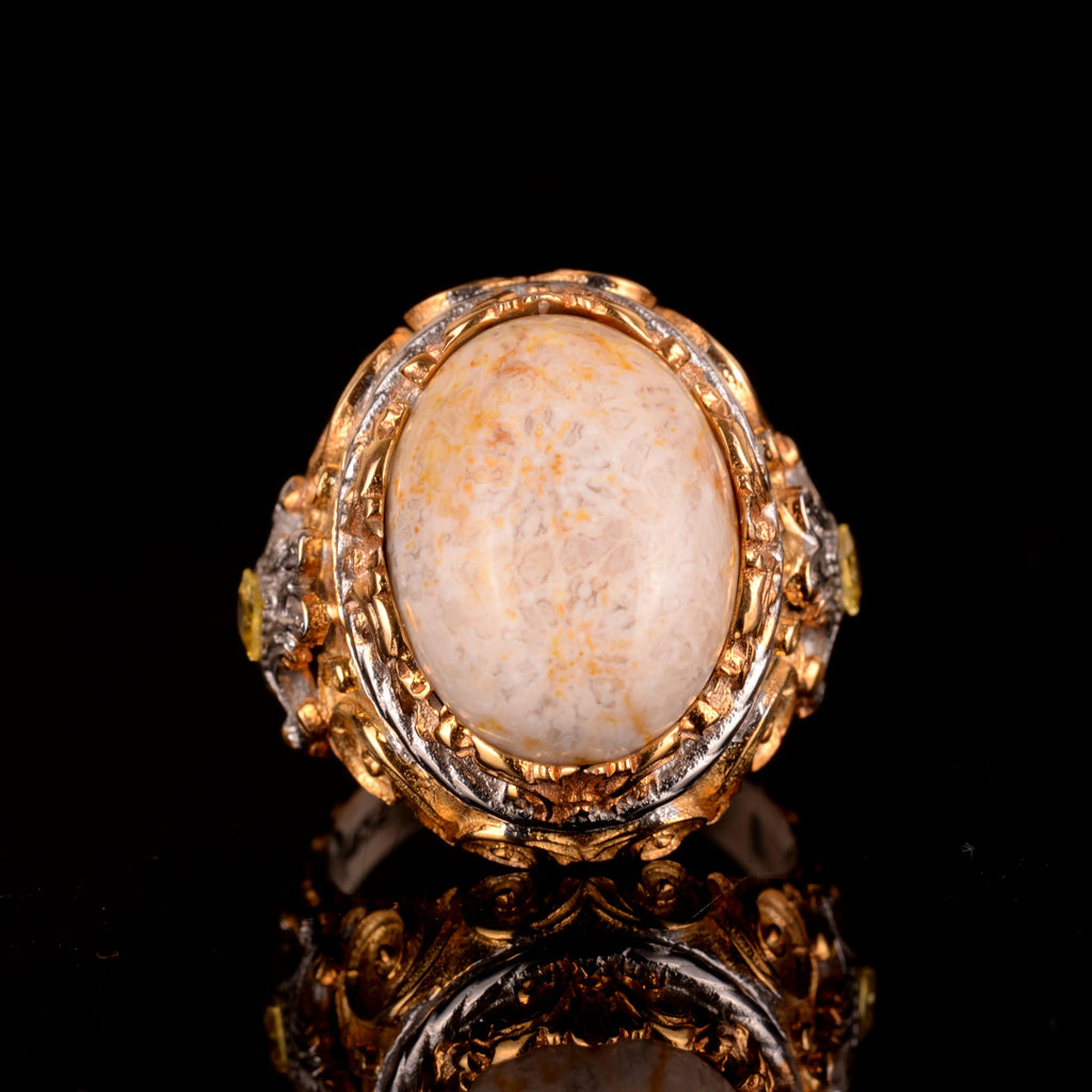 Natural Coral Stone Ring, 925 Sterling Silver (Model-2) — 4