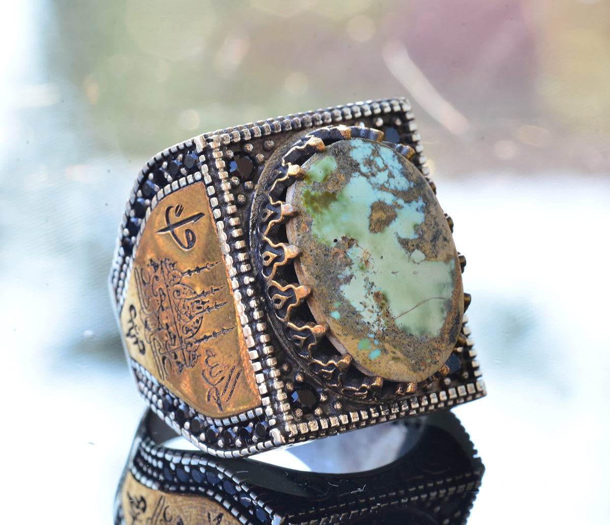 Islamic Silver Ring with Real Arizona Turquoise Stone — 3