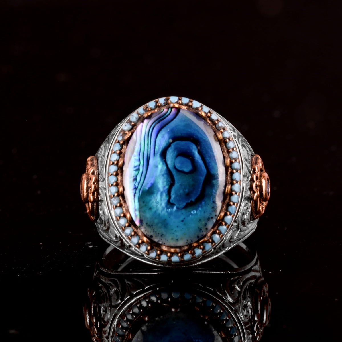 Silver Ring for Men, Natural Colored Pearl Stone Ring — 6