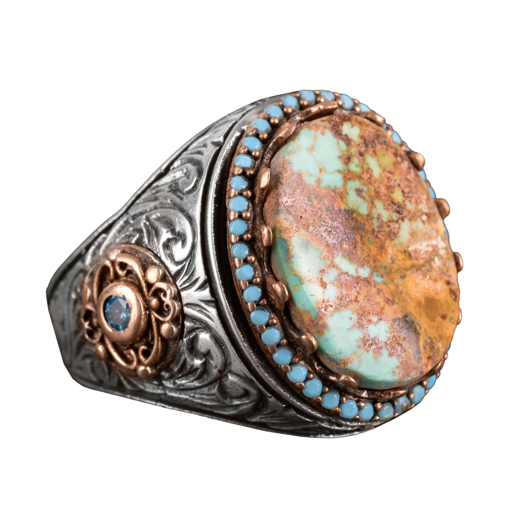 Men's Handmade Real Natural Arizona Turquoise Stone Ring, 925 Sterling Silver Ring (Model-2)