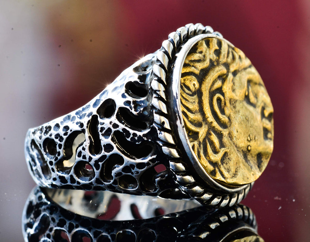 Silver Ring - Antique Coin Design and Mythological Motif — 4