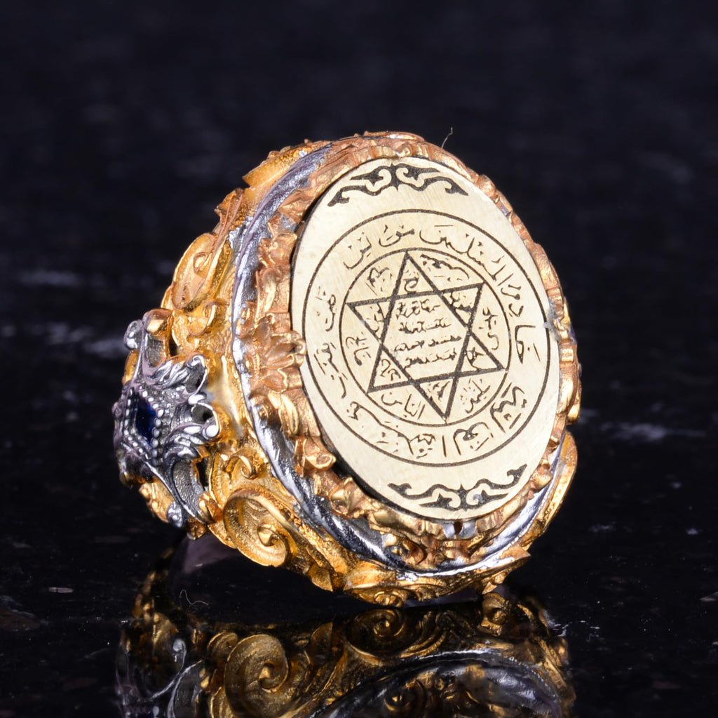 Men's Silver Star of David Ring - Solomon Seal Design, Gold Plated — 4