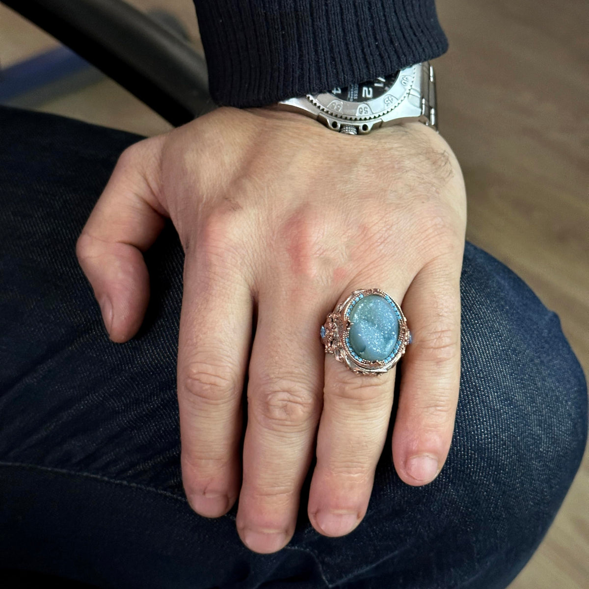 Natural Drusy Crystal Quartz Ring - 925 Sterling Silver — 3