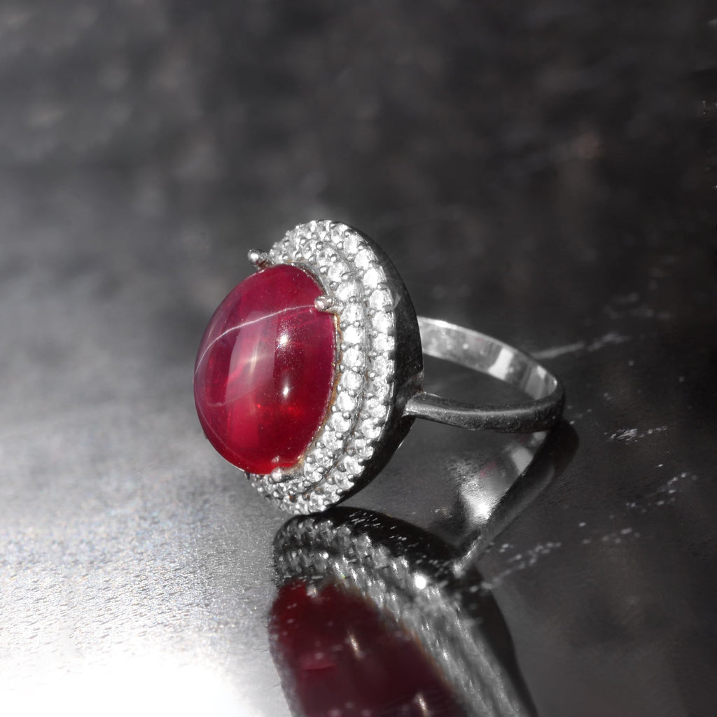 KAMBO Natural Star Ruby Stone Ring for Women 925 Sterling Silver Halo Design Handmade Elegant Ring Asterism Ruby — 4