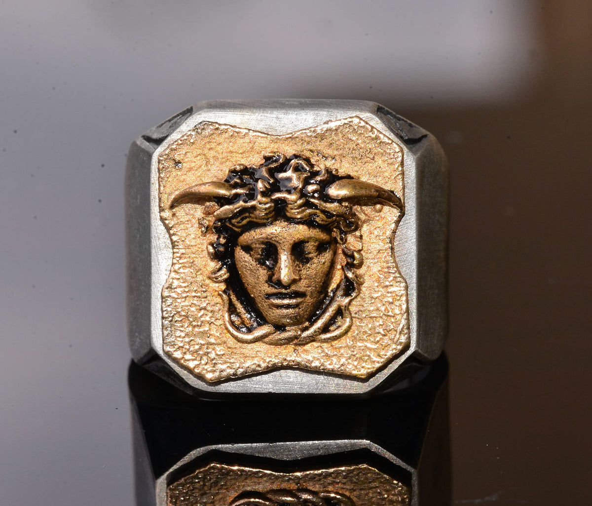 925K Silver Men's Ring - Seal Ring - Handmade Ring (Medusa) — 3
