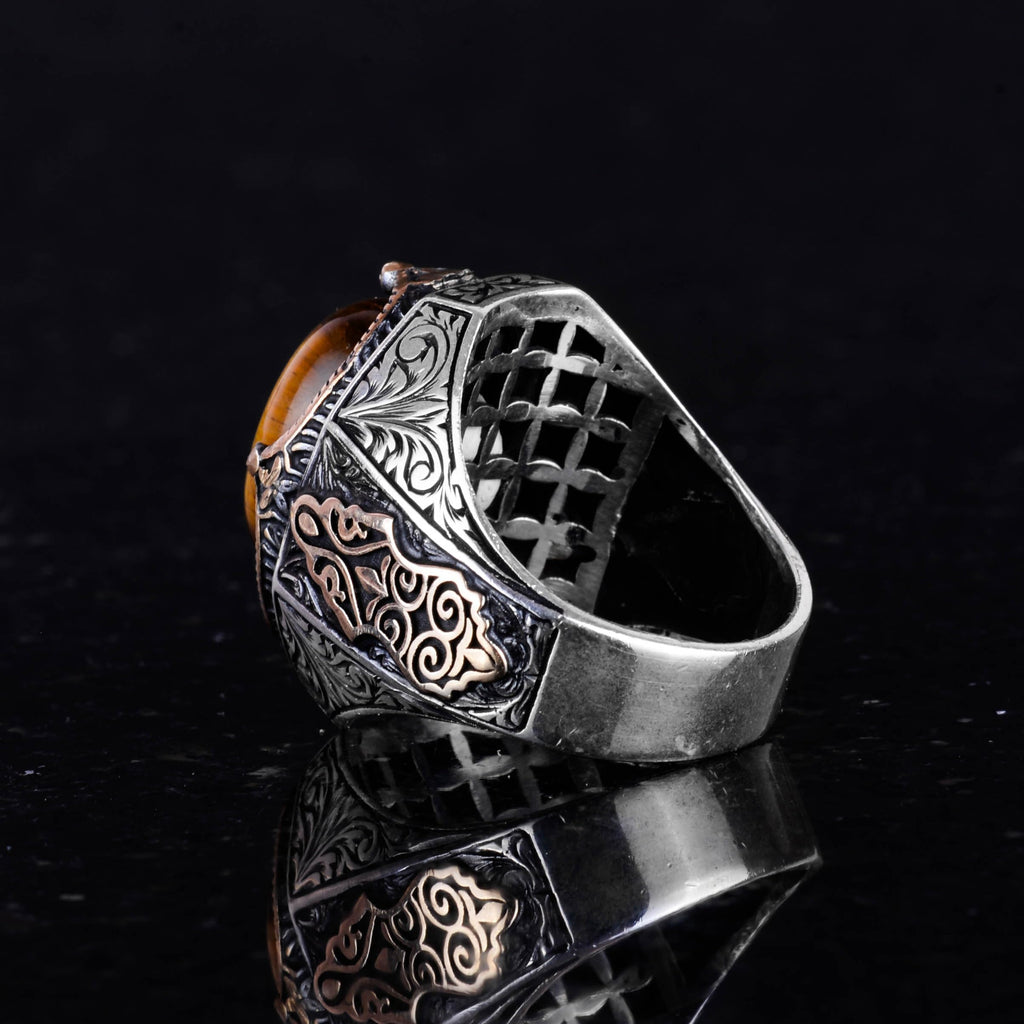 Handmade Cabochon Tiger Eye Stone Ring - 925 Sterling Silver Men's Ring — 6