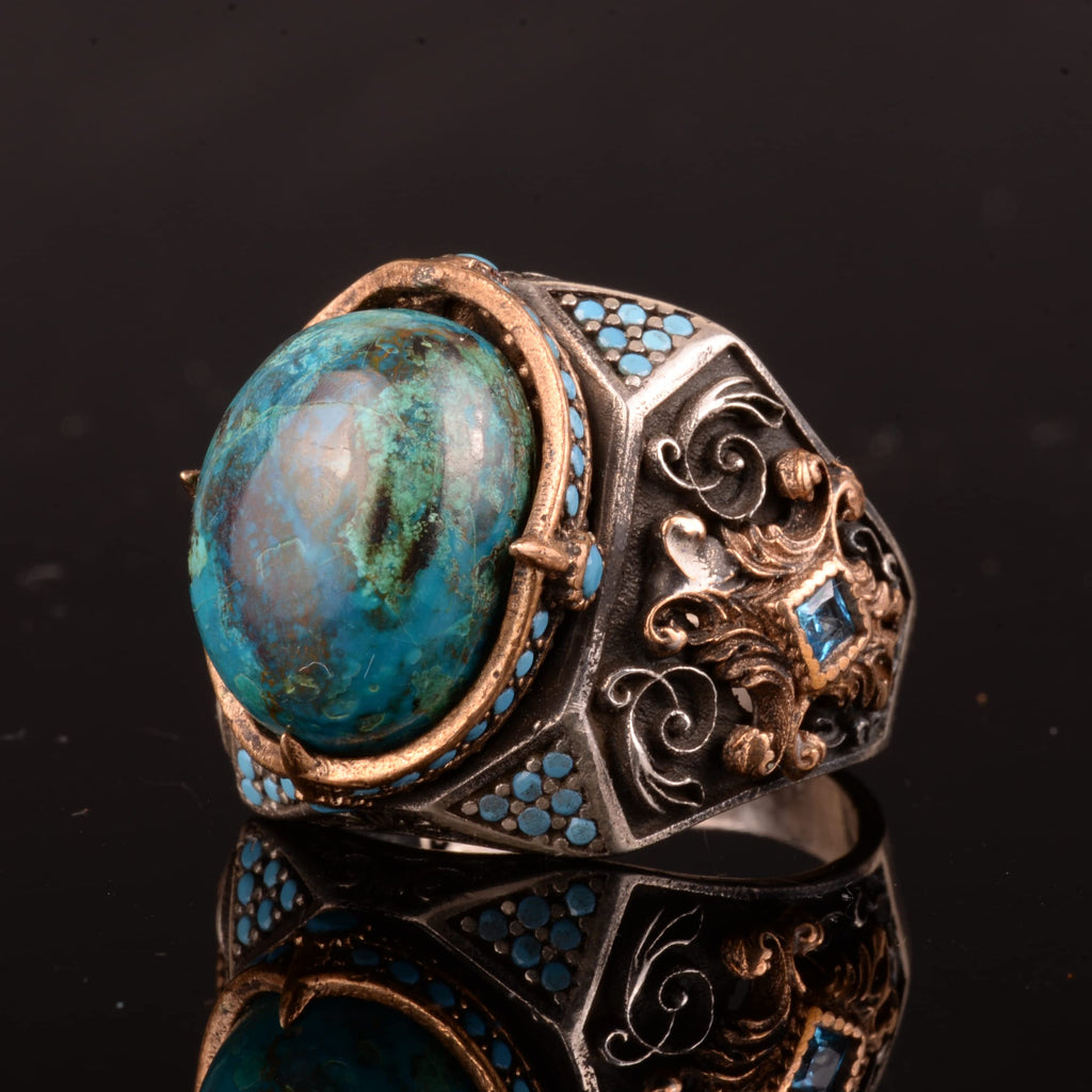 Natural Azurite Stone Ring, 925 Sterling Silver, Sultan Men's Ring — 4
