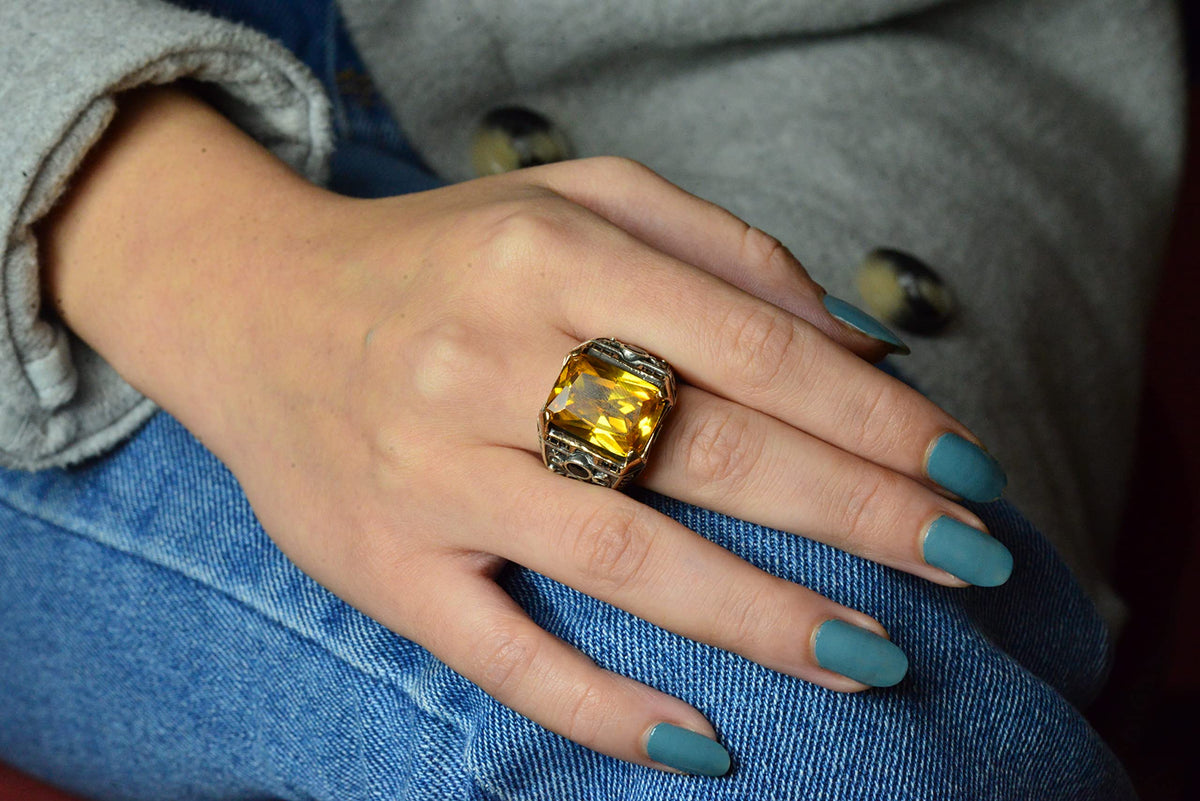 Handmade Citrine Stone Ring, 925 Sterling Silver Men's Ring — 3