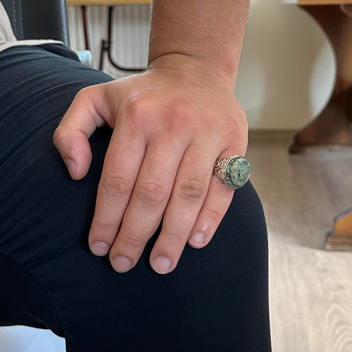 Natural Stone Ring - 925 Sterling Silver Handmade Ring (Prehnite) — 3