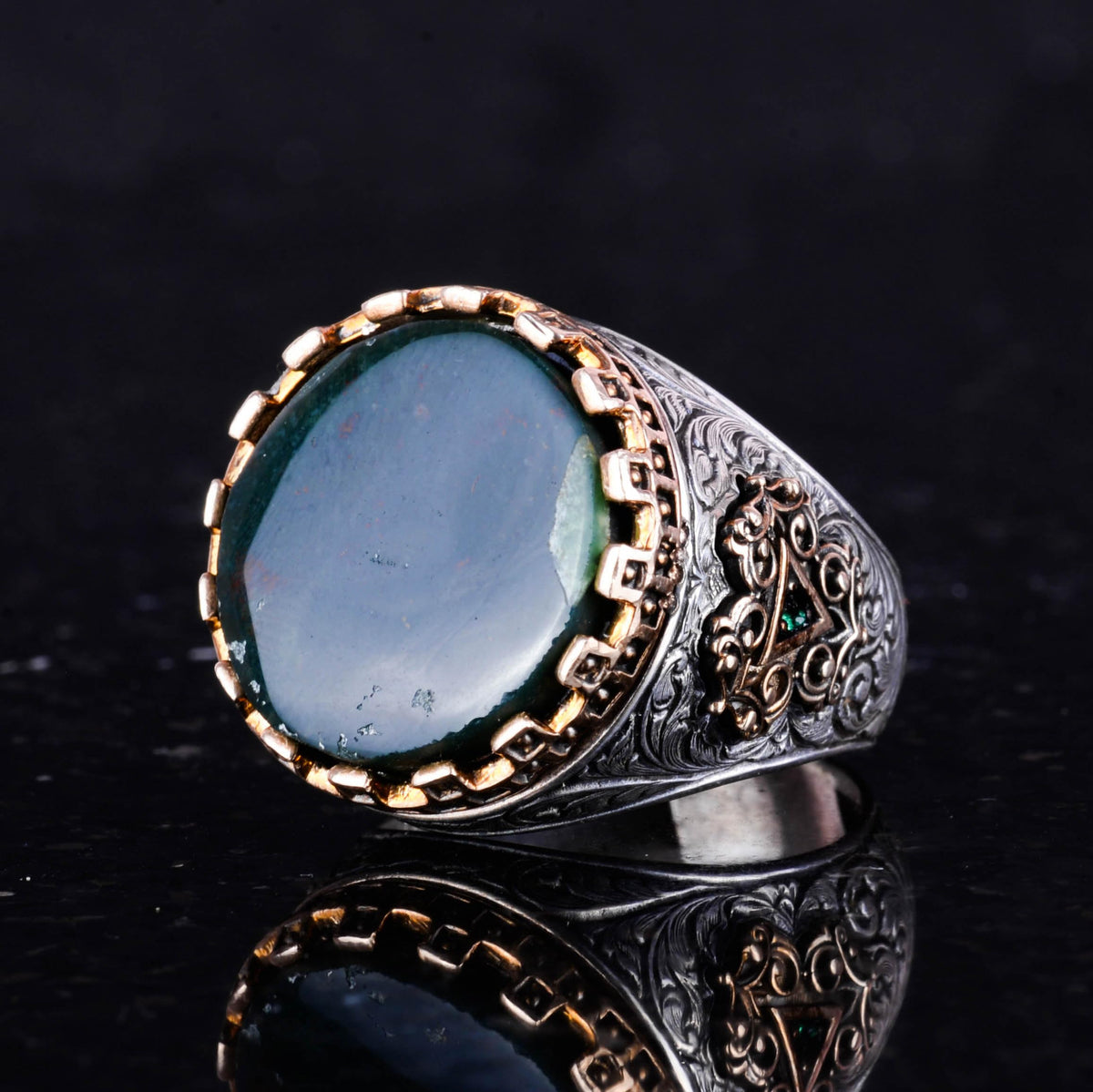Natural Stone Ring - Handcrafted King Ring - 925 Sterling Silver (Bloodstone) — 5