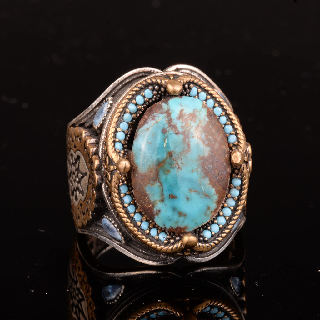 925 Sterling Silver Natural Arizona Turquoise Stone Ring, Oval Silver Ring — 5