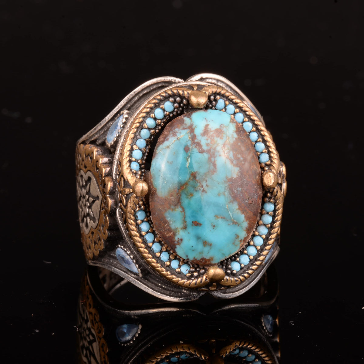 925 Sterling Silver Natural Arizona Turquoise Stone Ring, Oval Silver Ring — 5