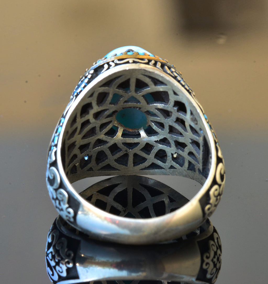 Natural Larimar Stone Handmade Ring - Silver Men's Ring, Silver Accessory — 5