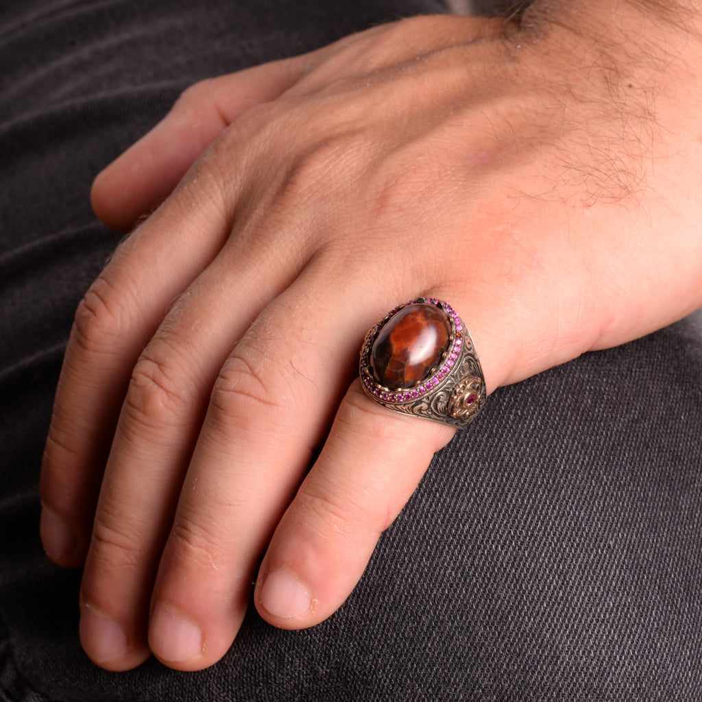 Natural Real Bloodstone Gemstone Ring - Handmade 925 Sterling Silver Men's Ring — 3