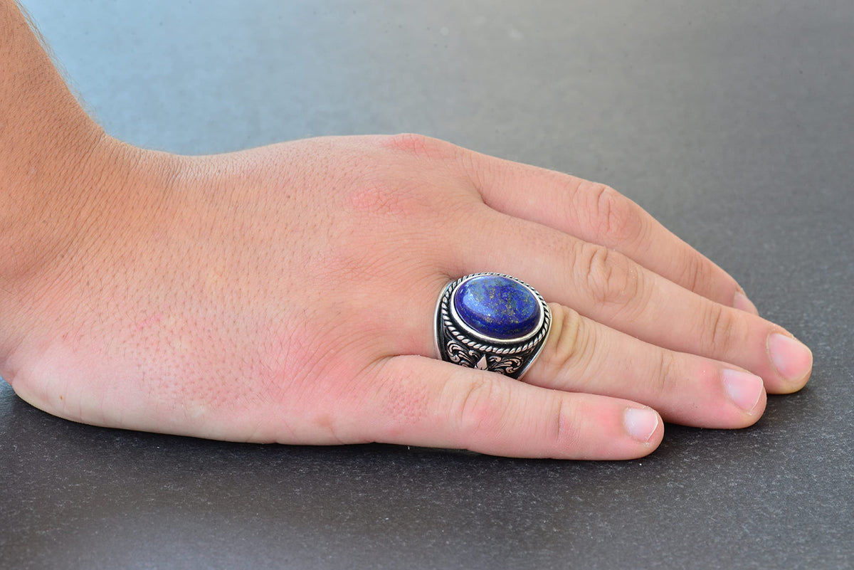 Elegant Natural Stone Collection for Men: 925 Sterling Silver Ring - Lapis Lazuli — 6