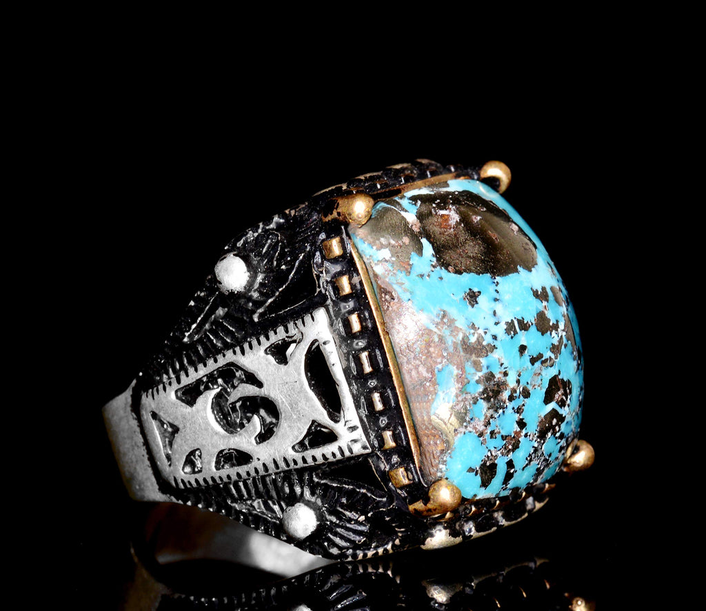 Silver Ring - Slim Design with Natural Turquoise Stone — 4
