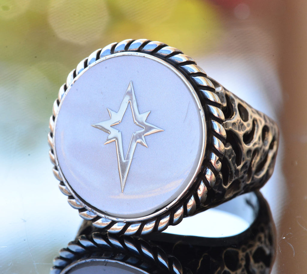 925 Sterling Silver Ring - Signature Men's Ring - Symbols Ring (North Star) — 3