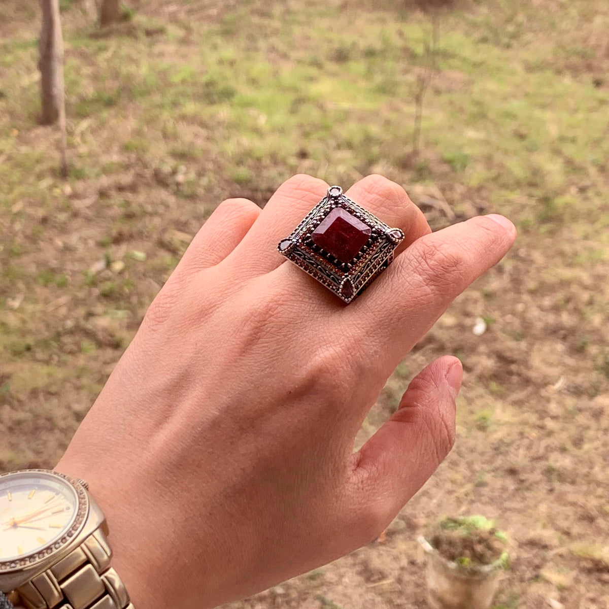 Real Natural Ruby Stone Men's Ring - Handmade, 925 Sterling Silver Ring — 5