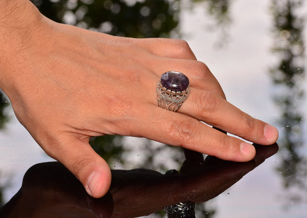 Natural Star Sapphire Stone Ring - 925 Sterling Silver Men's Ring — 3