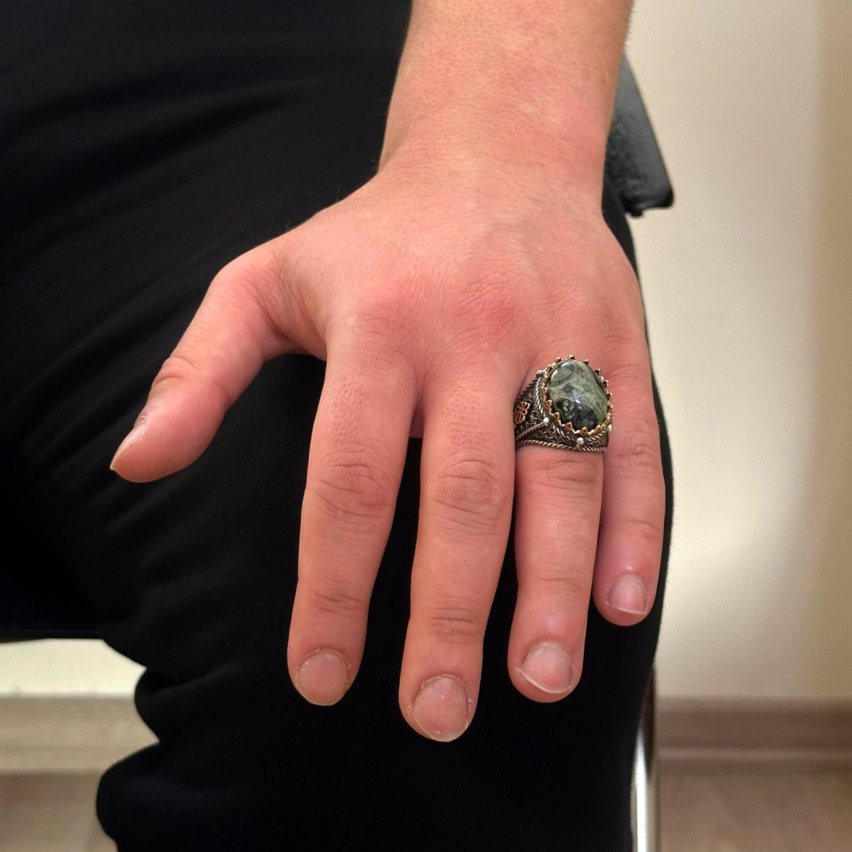 Natural Green Eye Stone Ring — 3