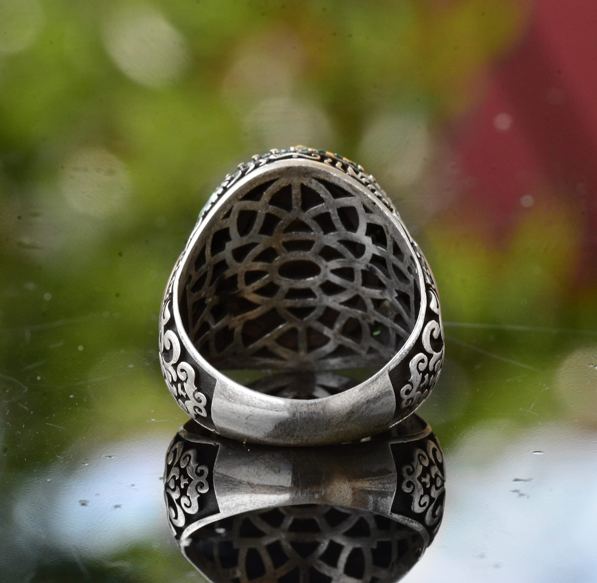 Natural Arizona Turquoise Stone Ring - Minimalist Men's Ring - 925 Sterling Silver — 8