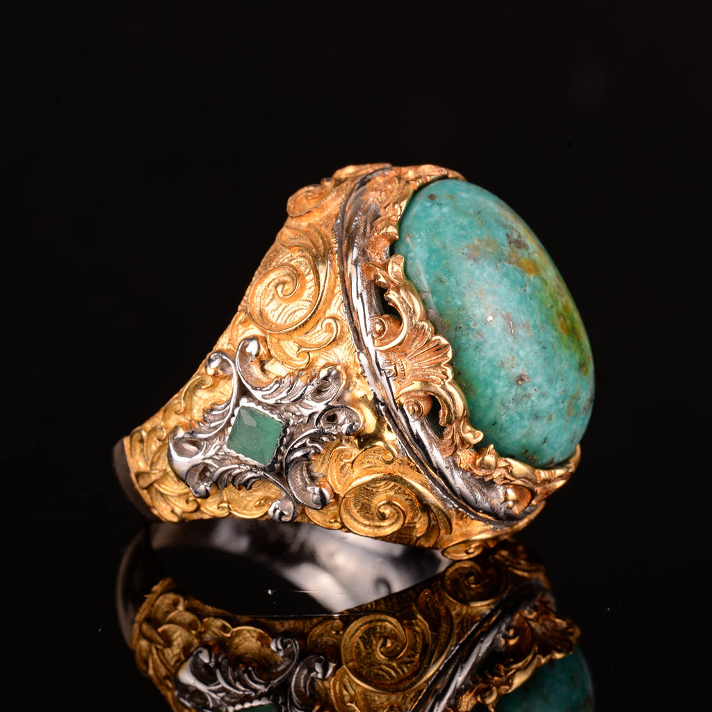 925 Sterling Silver Men's Ring with Natural Arizona Turquoise Stone - Bold and Stylish Design, Suitable for Daily Wear and Special Events — 4