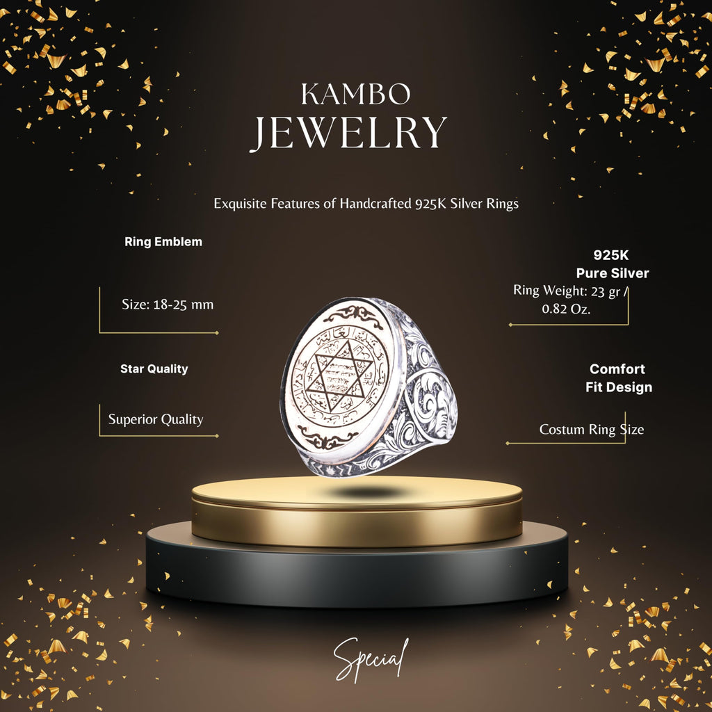 KAMBO Symbol Ring for Men Large Seal Solomon Ring - 925 Sterling Silver Arabic Calligraphy - Handmade Statement Symbol Jewelry — 2