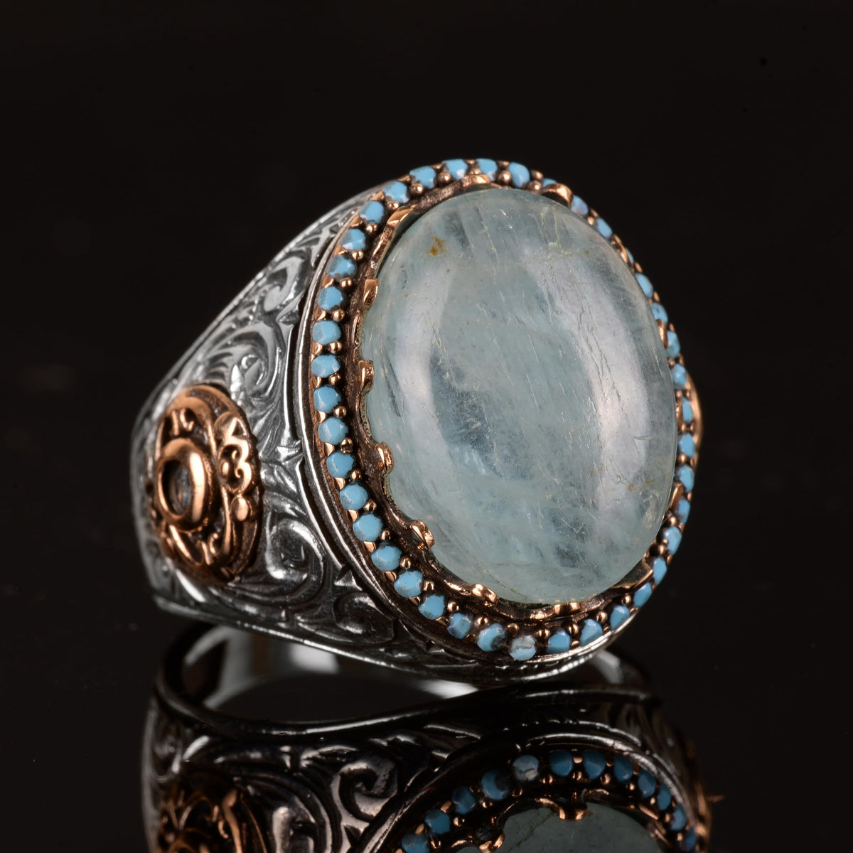 925 Sterling Silver Natural Aquamarine Stone Men's Ring - Handmade King Jewelry — 6