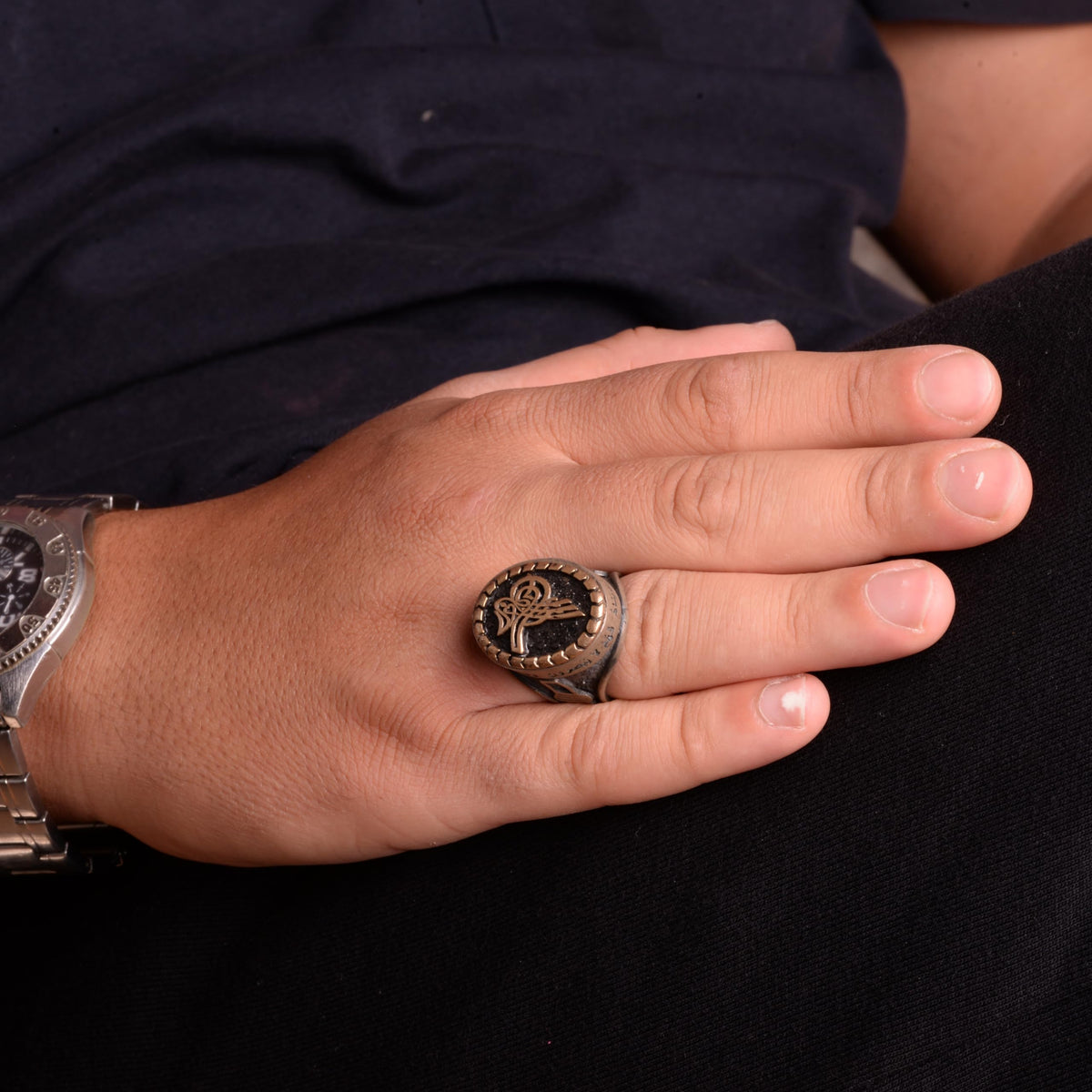 Silver Men's Ring, Ottoman Tughra Ring — 3