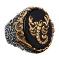 Natural Obsidian Stone Ring - 925 Sterling Silver Ring - Stamp Ring (Scorpion)