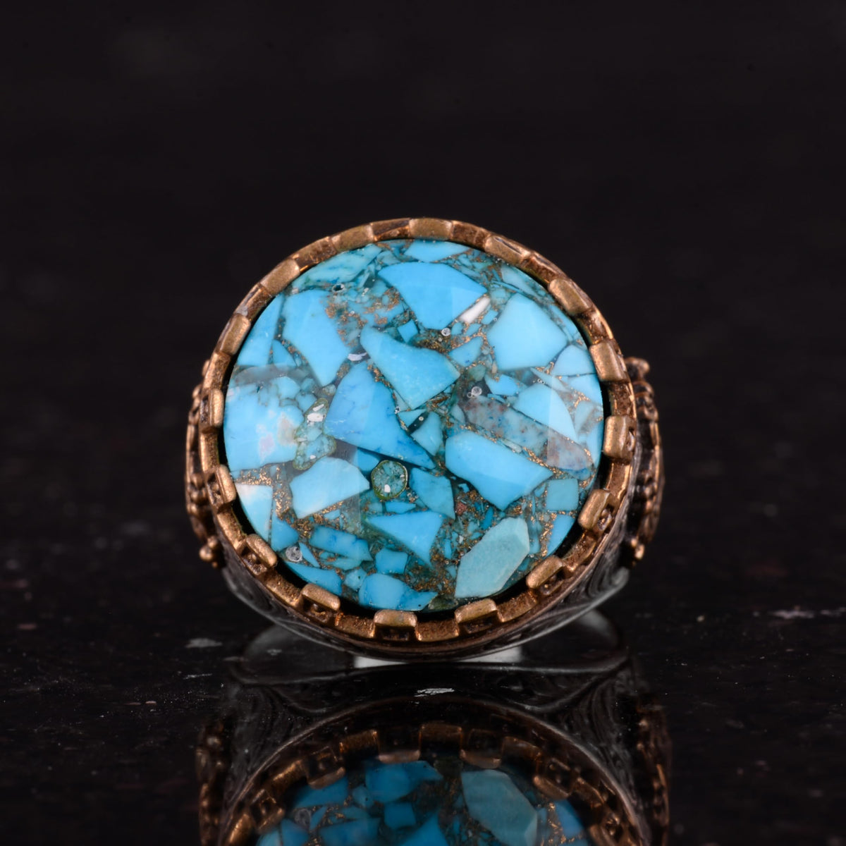 Silver Men's Ring with Natural Turquoise Stone - Vintage Design — 4