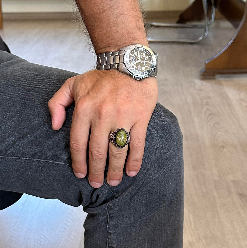 Natural Stone Ring - Handmade Eagle Ring - 925 Sterling Silver (Unakite) — 3