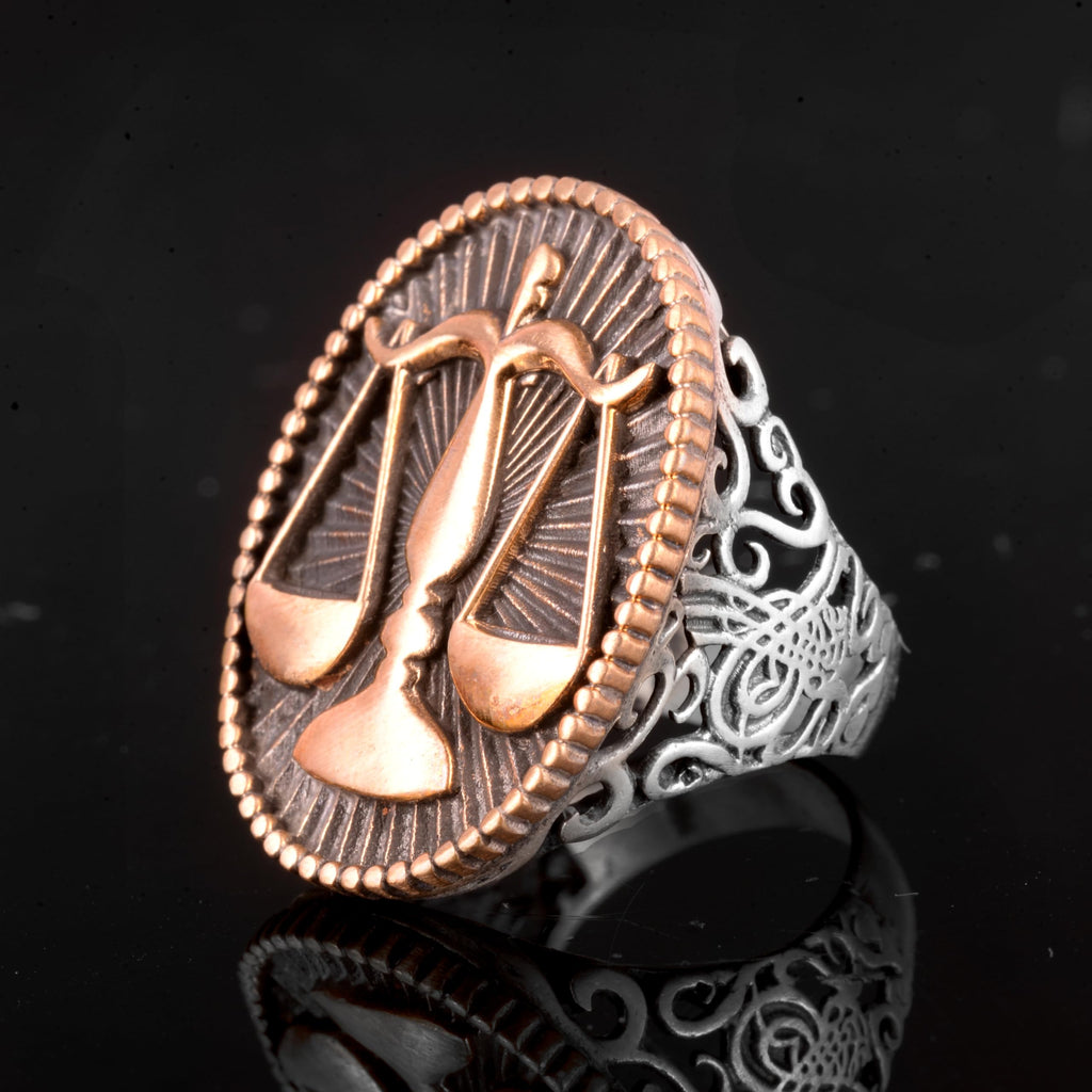 KAMBO 925 Sterling Silver Men's Ring Handmade Vintage Islamic Scales of Justice Statement Jewelry Size 10.25 Sterling Si